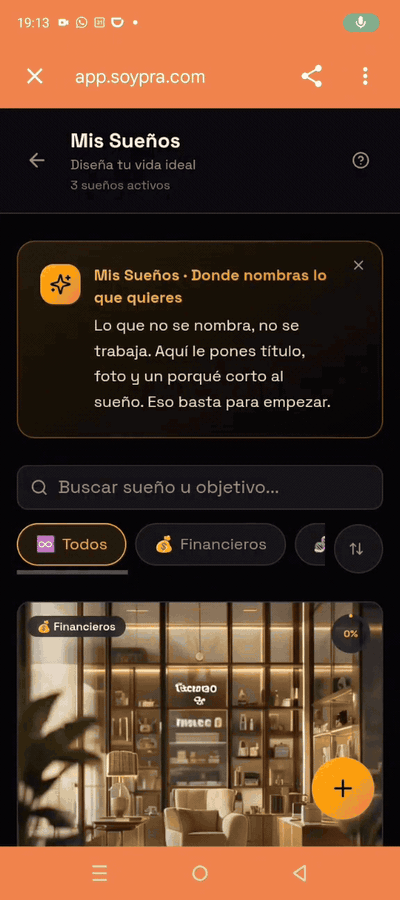 Captura del módulo Mis Sueños en SOY PRA