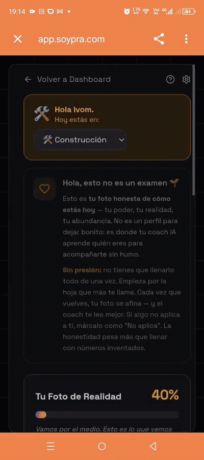 Captura del módulo Mi Realidad en SOY PRA
