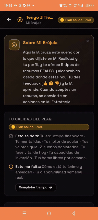 Captura del módulo Mi Brújula en SOY PRA