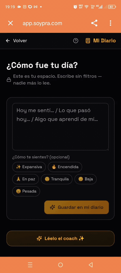 Captura del módulo Mi Diario en SOY PRA